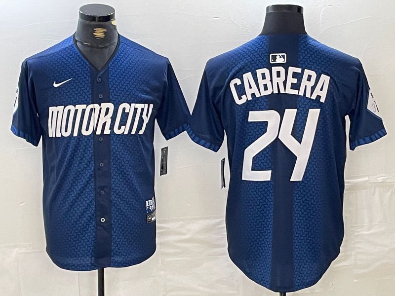 Men Detroit Tigers #24 Cabrera Blue City Edition Nike 2024 MLB Jersey style 3